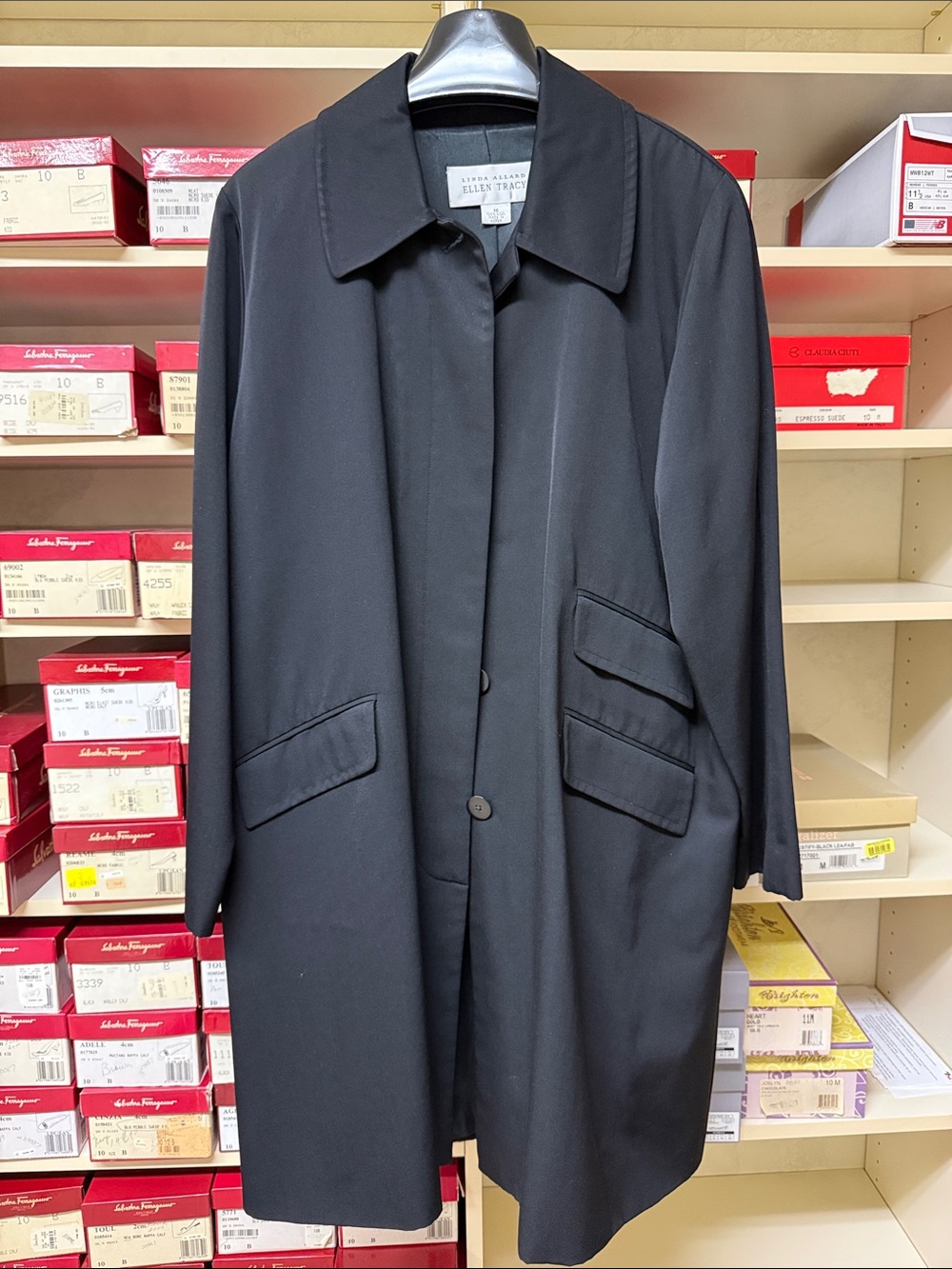 Ellen Tracy 100% wool Black Single-Breasted Overcoat